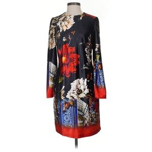 Nicole Miller New York Luxury Black Floral Mixed Print Long Sleeve Shift Dress 4